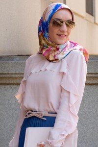 A Day In The Lalz; Pleated Blue Midi Skirt; Ruffle-Front Blouse; Rose Quartz and Serenity; Ted Baker Pink Clutch; Bow Belt; Fashion Blogger; Midi Skirt; Hijabi; Modest Fashion;