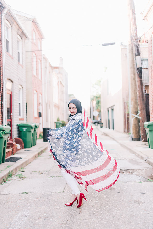 Fourth of July-Americana-Banana Republic-Stripe Shirt-White Jeans-Red Handbag-American Flag Scarf-Fells Point-Baltimore-Kendra Scott Necklace-Summer Style-4th of July fashion-modest fashion-fashion blogger- red, white, and blue fashion inspiration