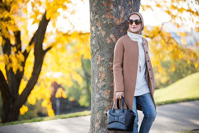 Fall Layers - J. Crew Camel Coat - Boyfriend Jeans - Leopard Heels - Tunic Turtleneck Sweater - Federal Hill Park - Baltimore - Vasiliki Photo - Haute Hijab Scarf - Fashion Blogger - Hijab Fall Fashion - Modest Fashion