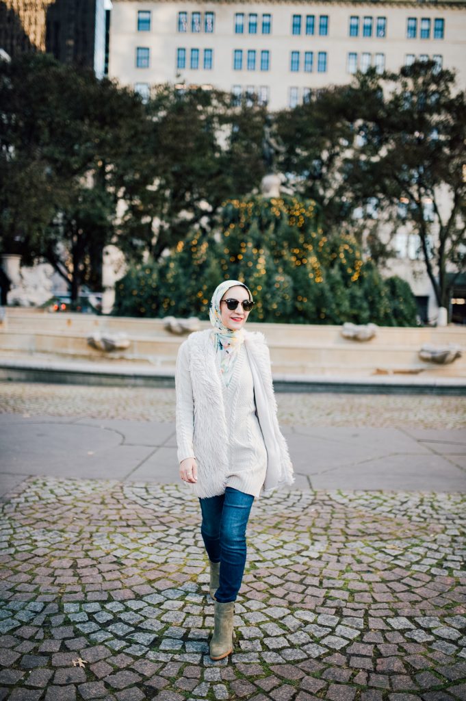 Bow Booties for Fall and faux fur vest