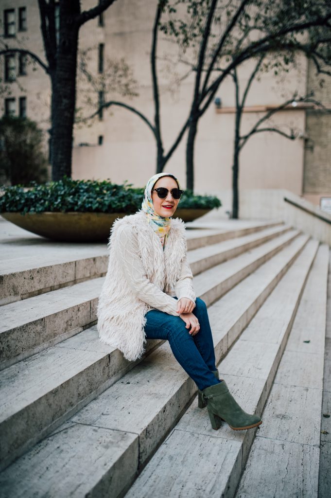Bow Booties for Fall and faux fur vest