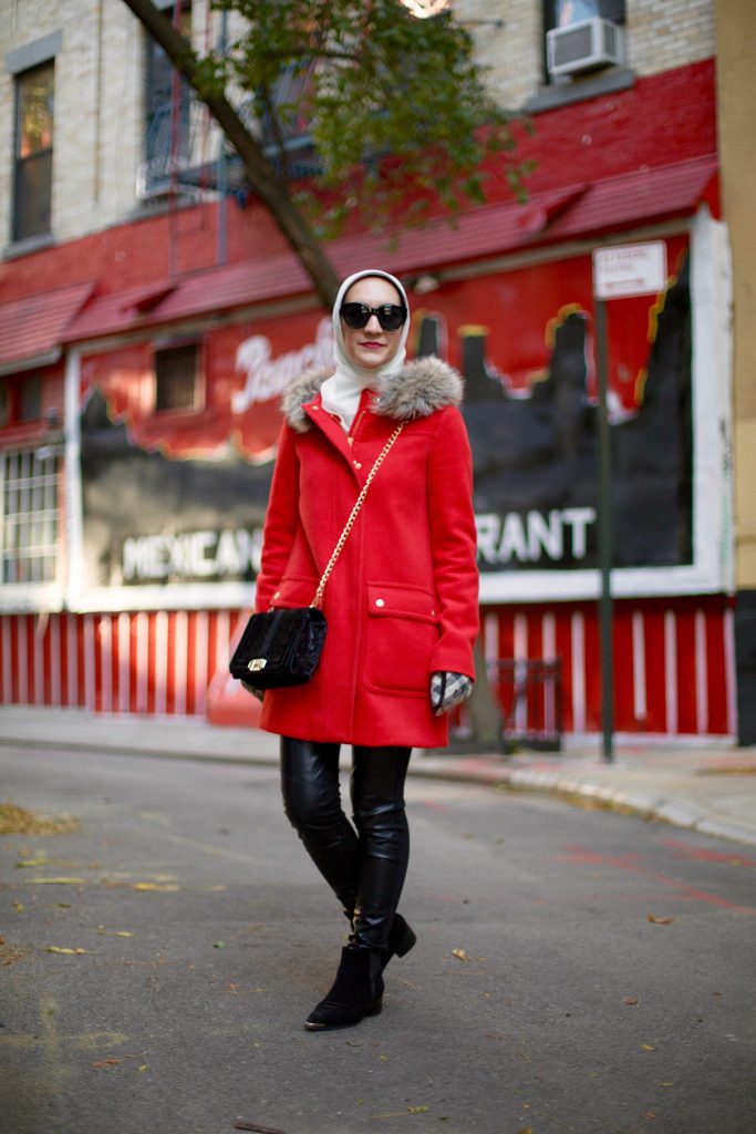 J.Crew Parka-Leather Leggings-Burberry Scarf-Hijab