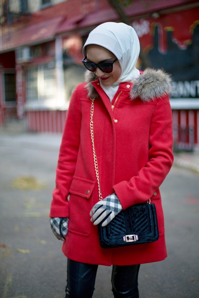 J.Crew Parka-Leather Leggings-Burberry Scarf-Hijab