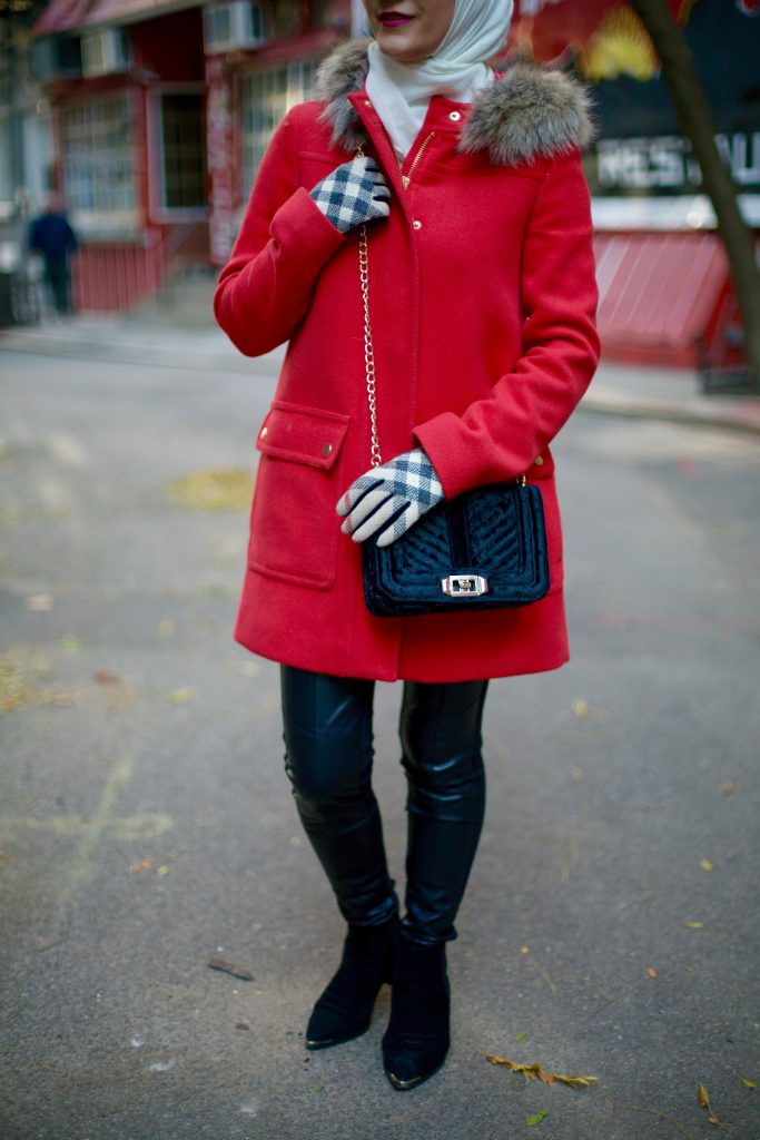 J.Crew Parka-Leather Leggings-Burberry Scarf-Hijab