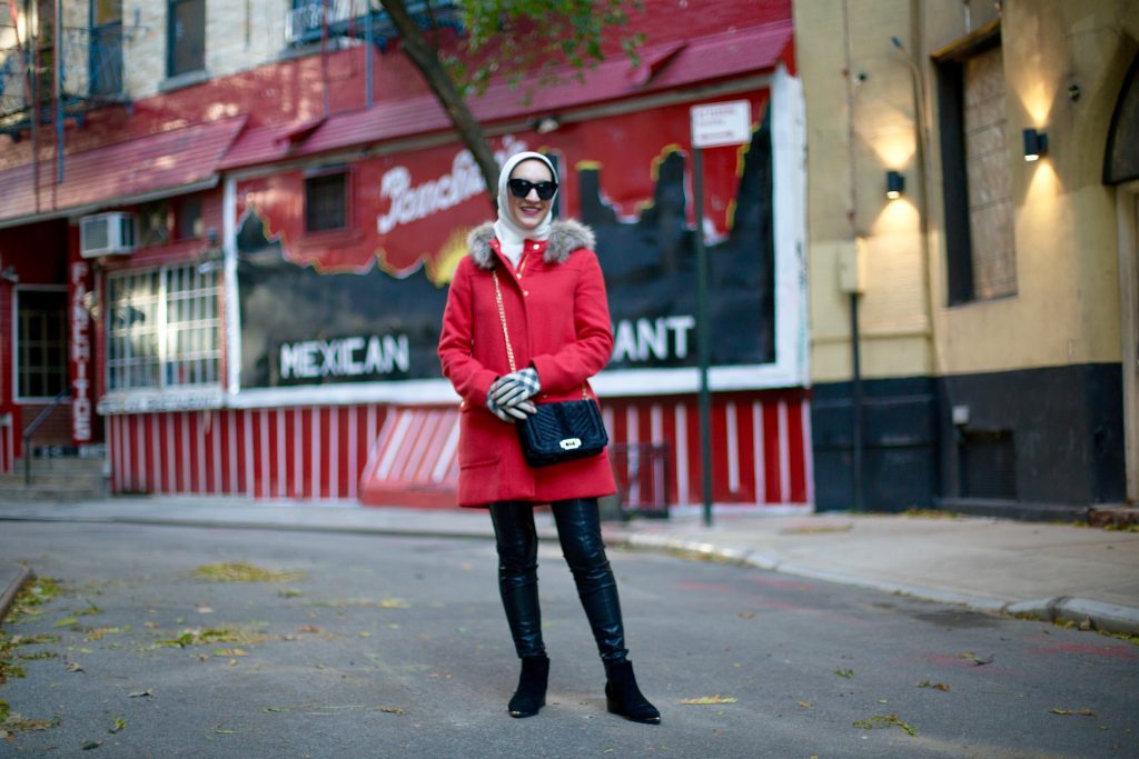 J.Crew Parka-Leather Leggings-Burberry Scarf-Hijab