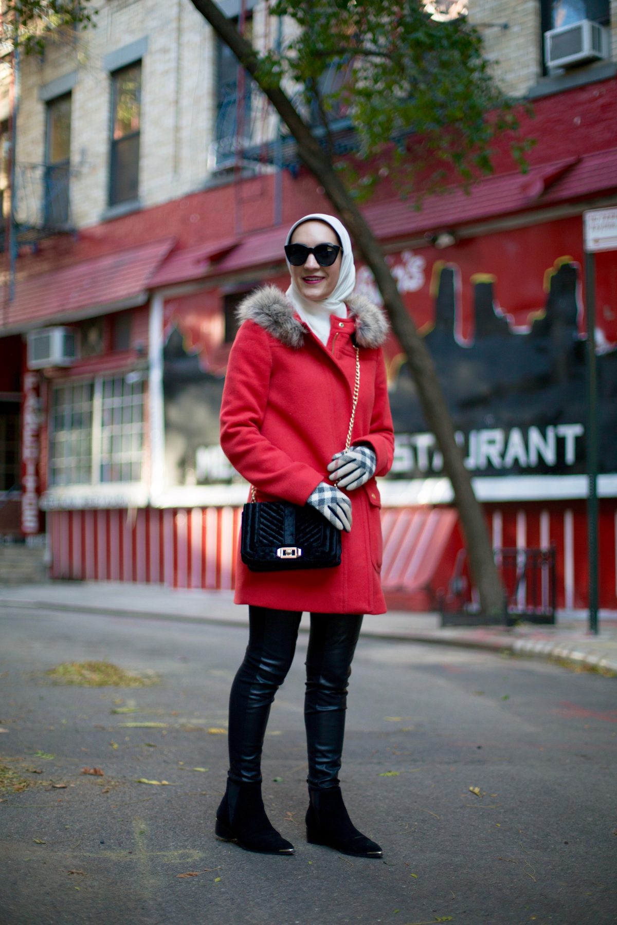 J.Crew Parka-Leather Leggings-Burberry Scarf-Hijab