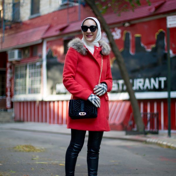 J.Crew Parka-Leather Leggings-Burberry Scarf-Hijab