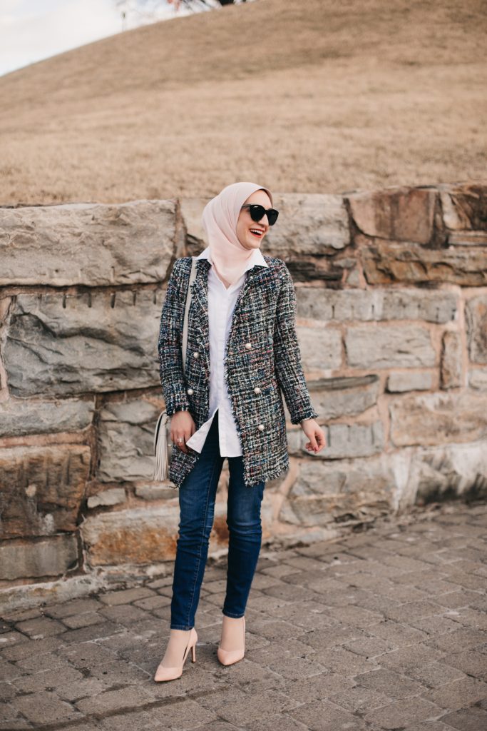 Tweed-Blazer, J.Crew Toothpick Denim, A Day In The Lalz, Hijabi Blogger