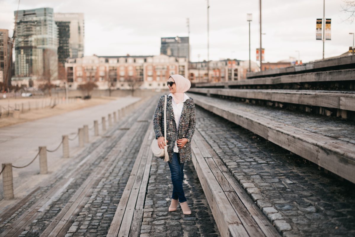 Tweed Blazer, J.Crew Toothpick Denim, A Day In The Lalz, Hijabi Blogger