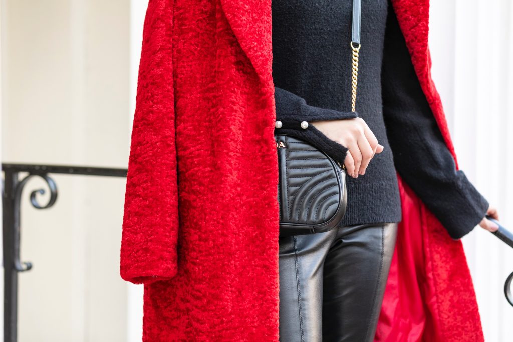 Red Winter Coat-Faux Shearling Shawl Collar Coat-Rachel Parcell Nordstrom-Leather Leggings-Hijab-Lalz