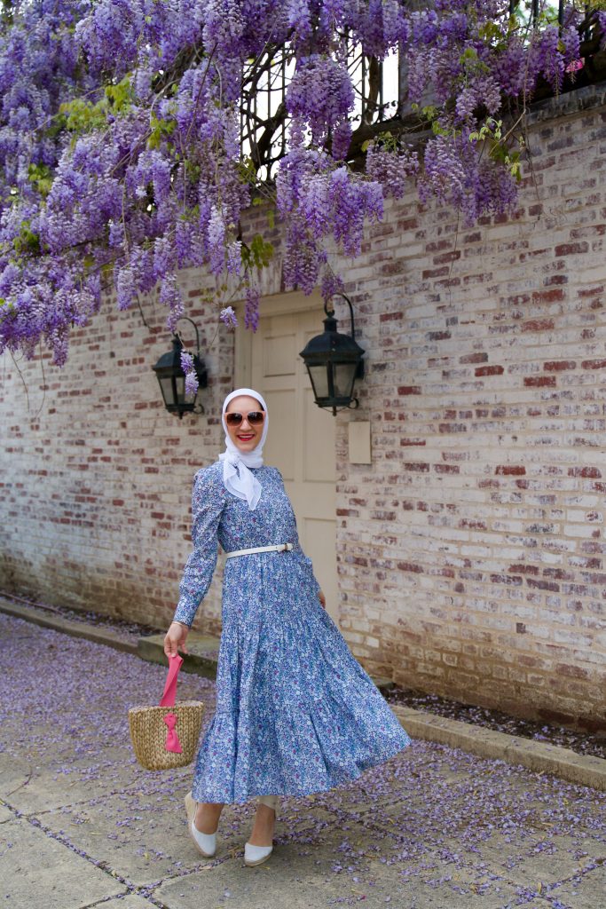 J.Crew Shirtdress-Liberty London-Wisteria in DC-Lalz-Haute HIjab=Pamela Munson Bucket Bag