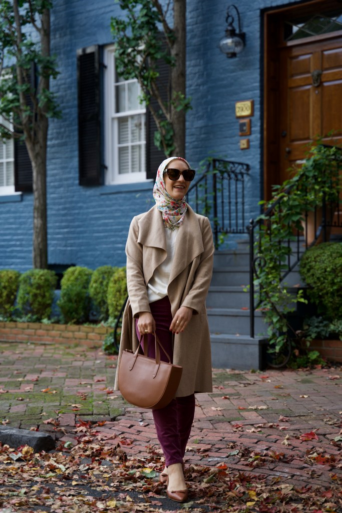 Open-Front-Coat-Chicwish-Sarah-Flint-Natalie-Flats-Cuyana-Georgetown-DC-Fall-Fashion-Hijab