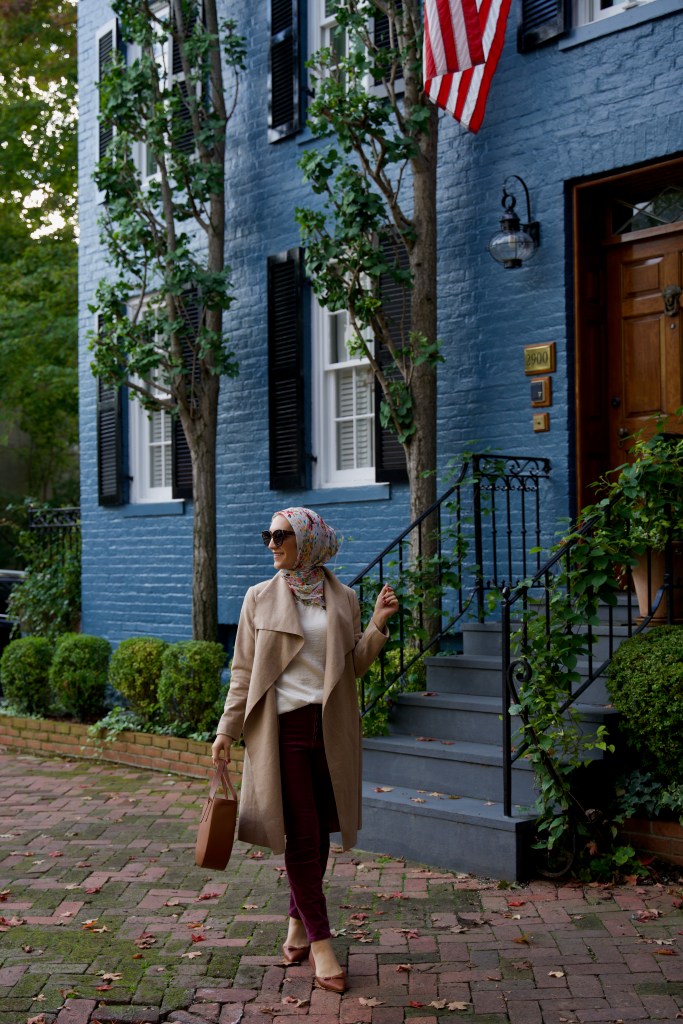Open-Front-Coat-Chicwish-Sarah-Flint-Natalie-Flats-Cuyana-Georgetown-DC-Fall-Fashion-Hijab