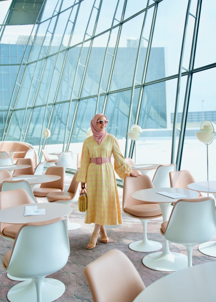 TWA Hotel -JFK Airport-Stine Goya Dress-Hijab Fashion-Travel NYC