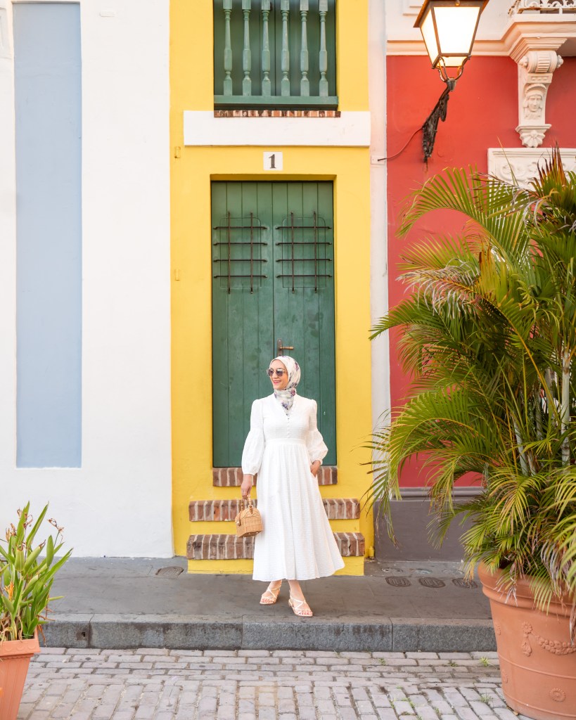 San Juan-Puerto Rico-Midi Dress-Hijab Fashion-white eyelet dress