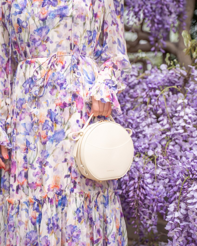 Wisteria DC-Dombarton Oaks-Zimmermann Dress-Senreve Circa Bag-Lack of Color Hat-Spring in DC-Hijabi Fashion